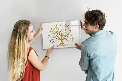 Magnetic glass dry erase board gold tree design