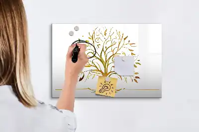 Magnetic glass dry erase board gold tree design