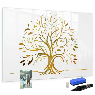 Magnetic glass dry erase board gold tree design
