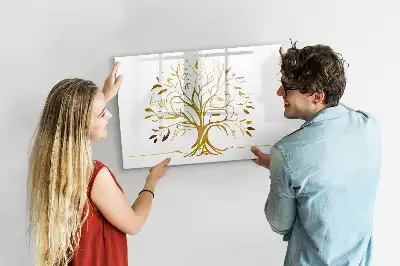 Magnetic glass dry erase board gold tree design