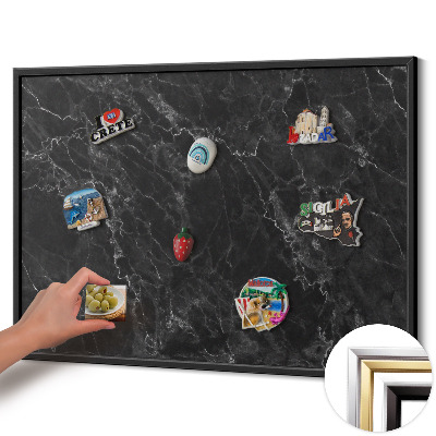 Magnetic board with black frame Elegant black marble