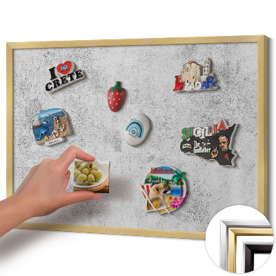 Magnetic board with a gold frame Worn concrete texture
