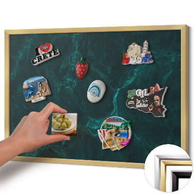 Magnetic board with a gold frame Bottle green marble