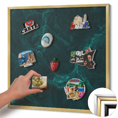 Magnetic board with a gold frame Bottle green marble