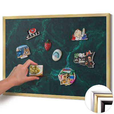 Magnetic board with a gold frame Bottle green marble