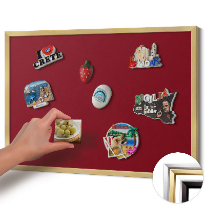 Magnetic board with a gold frame Burgundy color