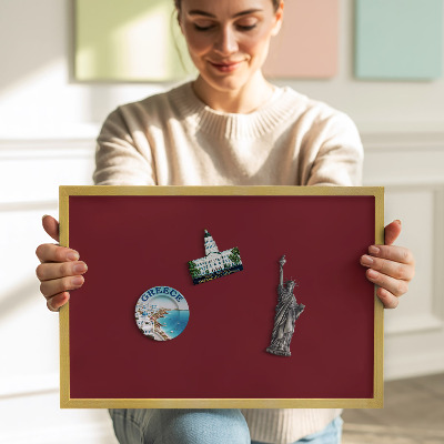 Magnetic board with a gold frame Burgundy color