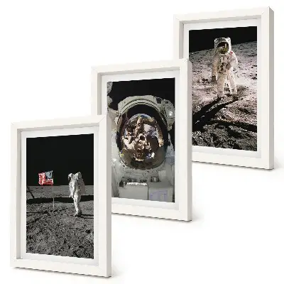 3-piece wall art set featuring astronauts landing on the moon