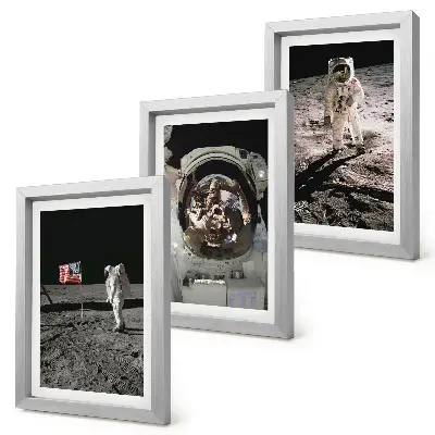 3-piece wall art set featuring astronauts landing on the moon