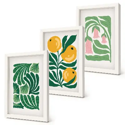 Photo frame wall with minimalist plant patterns of fruits and leaves