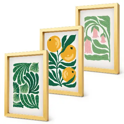 Photo frame wall with minimalist plant patterns of fruits and leaves
