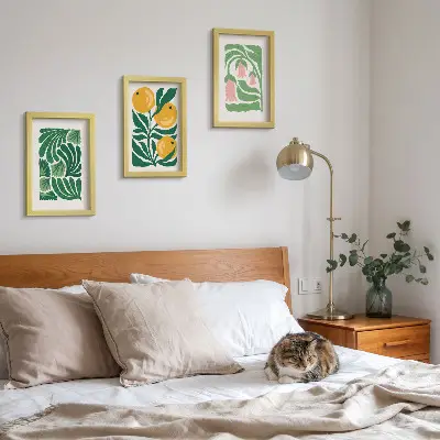 Photo frame wall with minimalist plant patterns of fruits and leaves