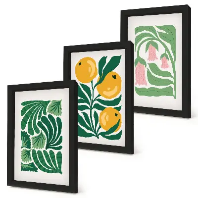 Photo frame wall with minimalist plant patterns of fruits and leaves
