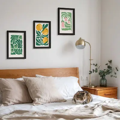 Photo frame wall with minimalist plant patterns of fruits and leaves