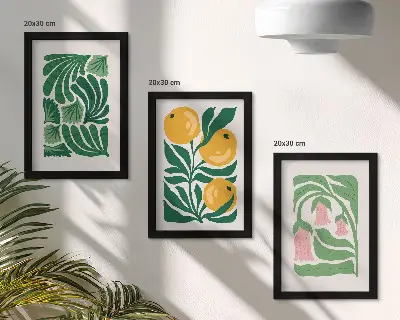 Photo frame wall with minimalist plant patterns of fruits and leaves