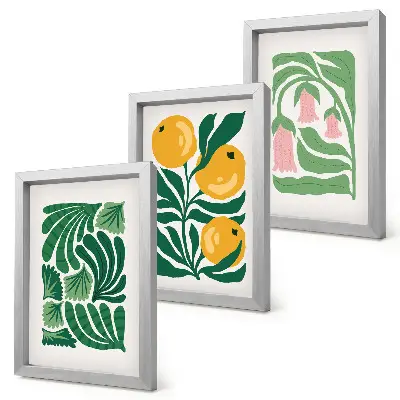 Photo frame wall with minimalist plant patterns of fruits and leaves