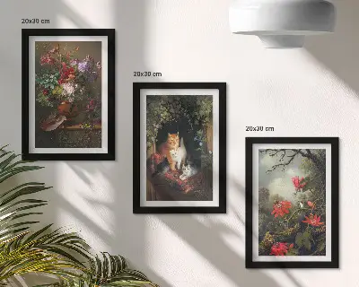 3-piece wall art set featuring vintage flowers, cats, and plants in nature