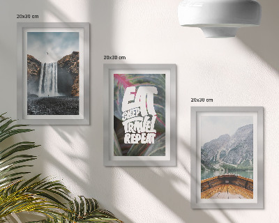 Photo frame wall Waterfall mountains travel nature boat and vegetation