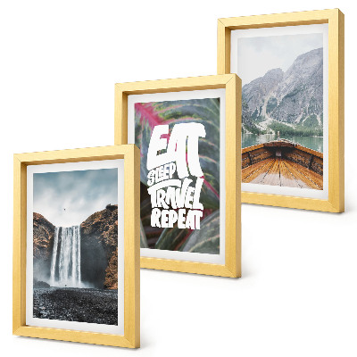 Photo frame wall Waterfall mountains travel nature boat and vegetation