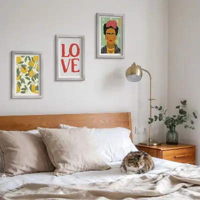 Frida Kahlo portrait triptych with lemons and LOVE inscription framed wall art