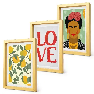 Frida Kahlo portrait triptych with lemons and LOVE inscription framed wall art
