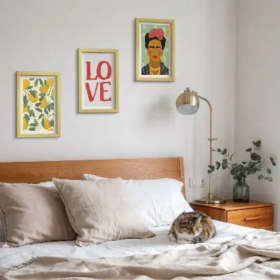 Frida Kahlo portrait triptych with lemons and LOVE inscription framed wall art