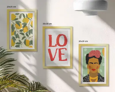 Frida Kahlo portrait triptych with lemons and LOVE inscription framed wall art