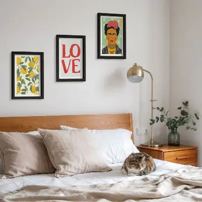 Frida Kahlo portrait triptych with lemons and LOVE inscription framed wall art