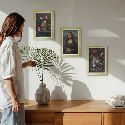 3-piece wall art set Vintage Flowers Skull and Mona Lisa Portrait by Leonardo da Vinci
