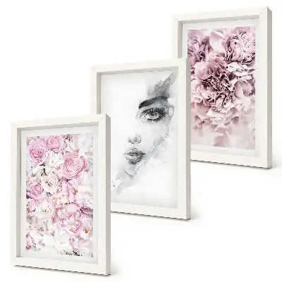 Delicate peonies black and white portrait of a woman framed triptych