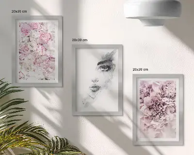 Delicate peonies black and white portrait of a woman framed triptych