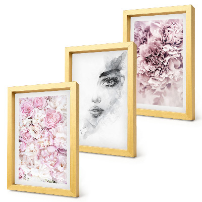 Framed triptych Delicate peonies black and white portrait of a woman