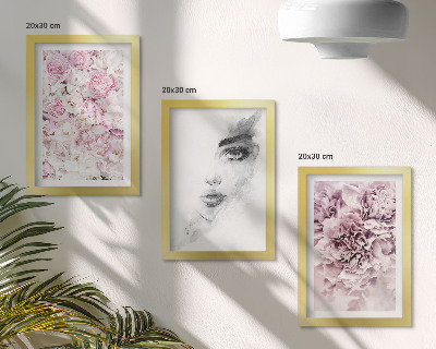Framed triptych Delicate peonies black and white portrait of a woman