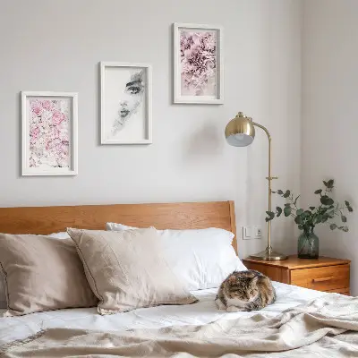Delicate peonies black and white portrait of a woman framed triptych