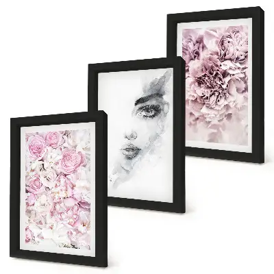 Delicate peonies black and white portrait of a woman framed triptych
