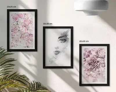 Delicate peonies black and white portrait of a woman framed triptych