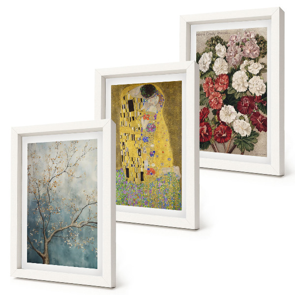 3-piece wall art set Flowers and trees in the painting style of The Kiss by Gustav Klimt