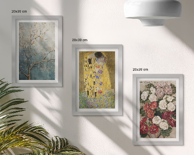 3-piece wall art set Flowers and trees in the painting style of The Kiss by Gustav Klimt