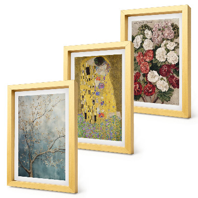 3-piece wall art set Flowers and trees in the painting style of The Kiss by Gustav Klimt