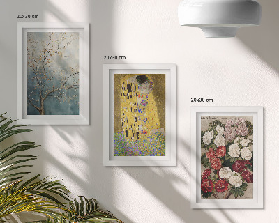 3-piece wall art set Flowers and trees in the painting style of The Kiss by Gustav Klimt