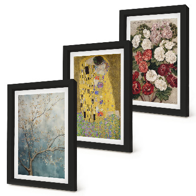 3-piece wall art set Flowers and trees in the painting style of The Kiss by Gustav Klimt