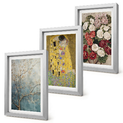 3-piece wall art set Flowers and trees in the painting style of The Kiss by Gustav Klimt