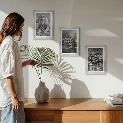 3-piece wall art set Wild animals of the savannah: lion, jaguar, and zebra