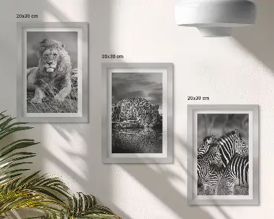 3-piece wall art set featuring a lion, jaguar, and zebra in the savannah
