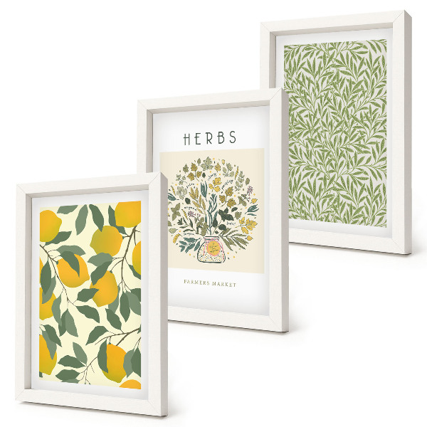 Photo frame wall Lemon motifs with herbs and plant leaves