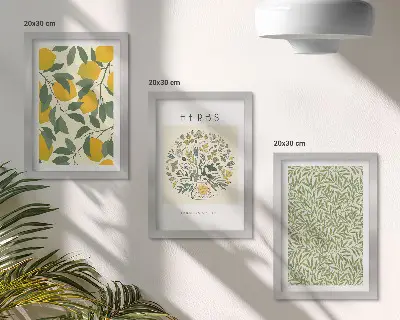 Photo frame wall set with lemon, herb, and plant leaf motifs