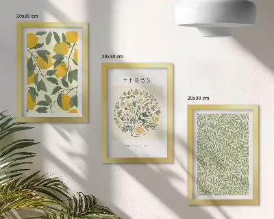 Photo frame wall set with lemon, herb, and plant leaf motifs