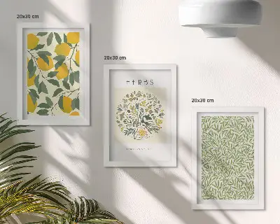 Photo frame wall set with lemon, herb, and plant leaf motifs