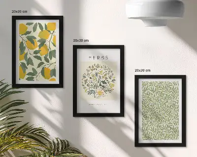 Photo frame wall set with lemon, herb, and plant leaf motifs
