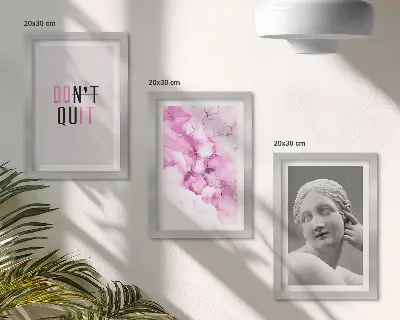 Watercolor abstraction framed triptych featuring an inspiring slogan and ancient sculpture